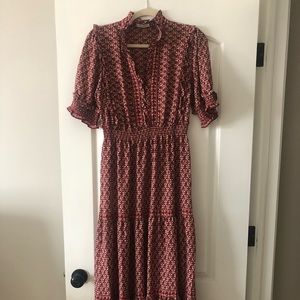 Max Studio red block print midi dress